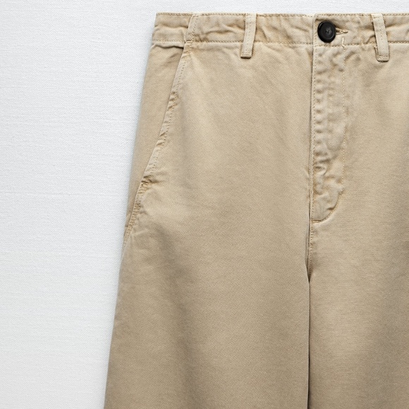 NWT ZARA WIDE LEG MID RISE LOOSE FIT PANTS  Beige - Picture 2 of 5
